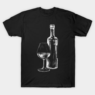 Sketch of a bottle of wine with a glass T-Shirt